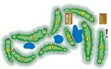 Course map of the Ely Golf Club, nine holes around the clubhouse